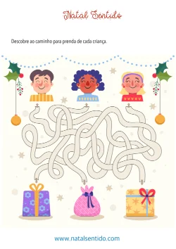 Descobre o caminho para a prenda de cada criança (pdf 01) Descobre o caminho para a prenda de cada criança