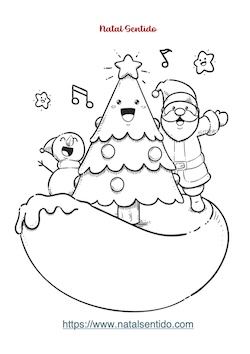 Árvore de Natal, Pai Natal e boneco de neve Kawaii (pdf 05) Árvore de Natal, Pai Natal e boneco de neve Kawaii