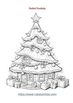 Casa em forma de árvore de Natal, com prendas e bolas de Natal (pdf 07) Casa em forma de árvore de Natal, com prendas e bolas de Natal