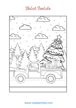 Carrinha do Pai Natal com pinheiro de Natal e caixas de presentes. (pdf 02) Carrinha do Pai Natal com pinheiro de Natal e caixas de presentes.