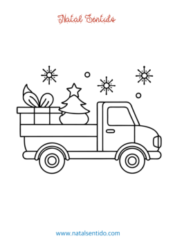 Carro com pinheiro de Natal e embrulho grande. (pdf 06) Carro com pinheiro de Natal e embrulho grande.