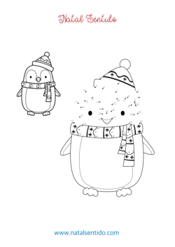 Pinguim com cachecol e gorro para ligar por números. (pdf 05) Pinguim com cachecol e gorro para ligar por números.