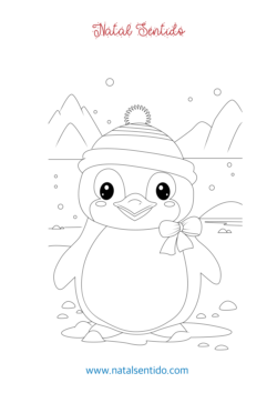 Pinguim com laço e icebergo no fundo. (pdf 08) Pinguim com laço e icebergo no fundo.