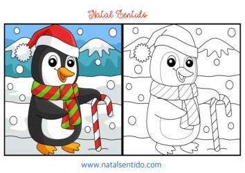 Pinguim com gorro de Natal para colorir. (pdf 10) Pinguim com gorro de Natal para colorir.