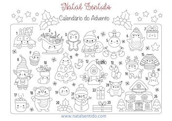 Calendário do Advento de Natal para pintar.