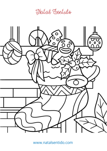 Meia de Natal decorada com sinos e presentes. (pdf 04) Meia de Natal decorada com sinos e presentes.
