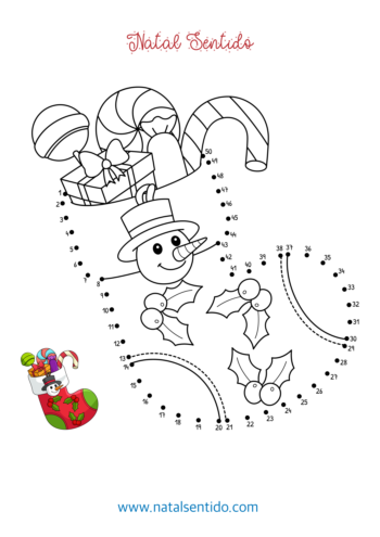 Meia de Natal com boneco de neve para ligar por números. (pdf 10) Meia de Natal com boneco de neve para ligar por números.